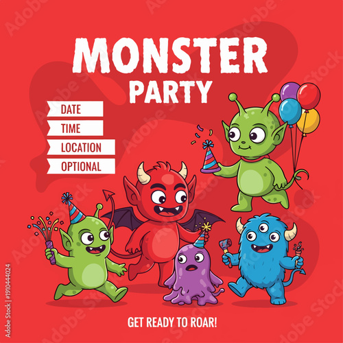 Fun Kids Monster Birthday Party Poster