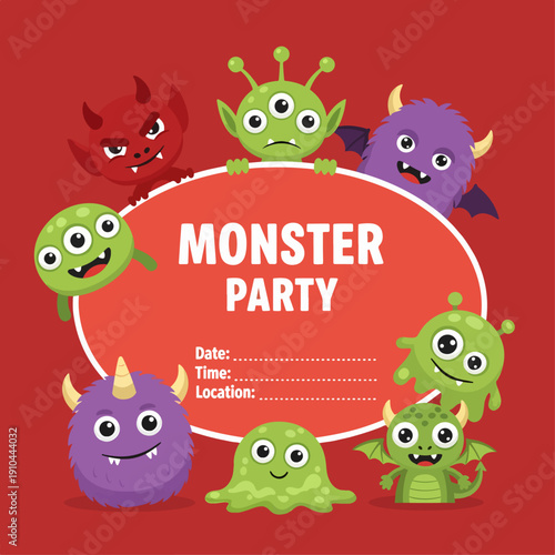 Cute Cartoon Monster Party Invitation Design