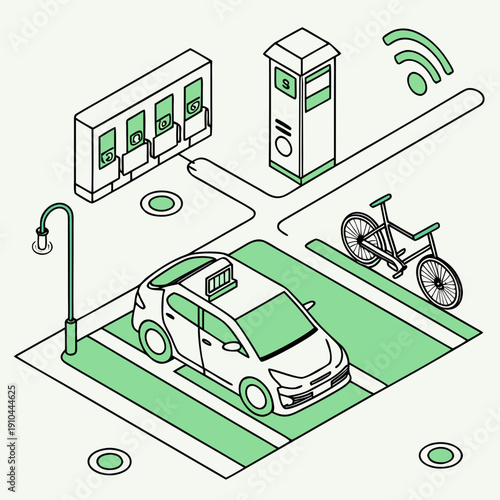 Smart green transportation technology network, symbolizing eco-friendly mobility solutions