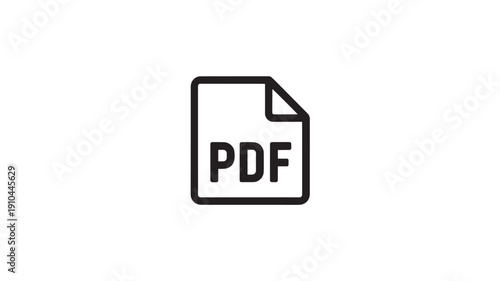 PDF document icon in simple flat design with black outline and white background for digital documentation