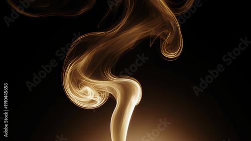 Golden illuminated smoke with warm light reflections, luxury aesthetic, dark background, slow elegant movement, cinematic quality