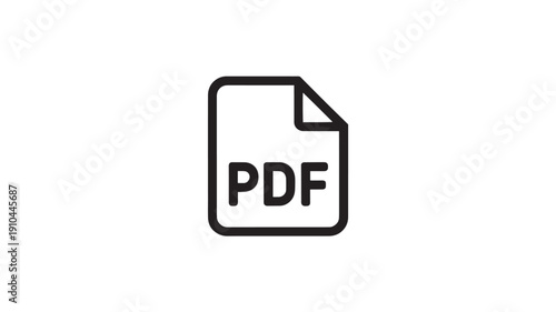 PDF document icon in simple flat design with black outline and white background for digital documentation