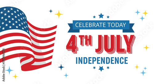 4th of July Independence Day banner with American flag and stars, vector illustration for poster or social media