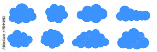 Fluffy cloud frame label set. Cloud shaped and jagged frame silhouette oval and circle frames with scalloped edges