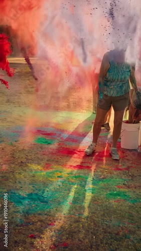Wallpaper Mural Group of elderly individuals joyfully throwing colored powder during a vibrant outdoor celebration, creating a colorful cloud of hues in a sunlit park setting, golden age, Torontodigital.ca