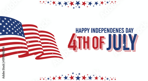Happy 4th of July USA Independence Day vector banner with American flags and patriotic stars, for poster or social media