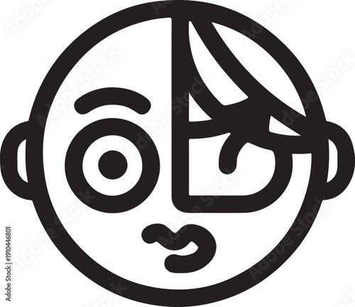 Split-face character with contrasting halves depicting emotion and logic divide Vector, illustration