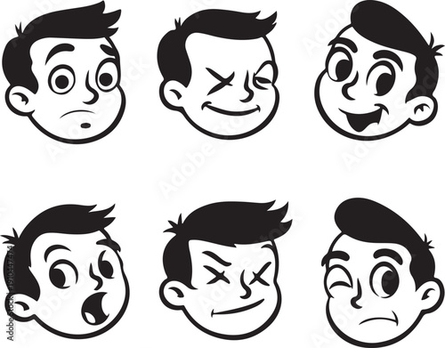 Cartoon faces illustrating a variety of common human expressions and emotions Vector, illustration