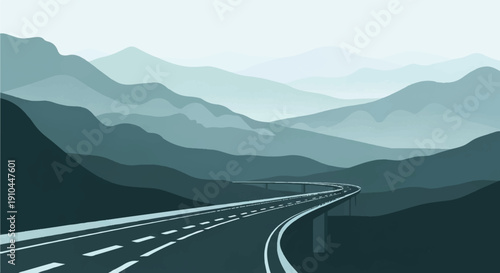 Winding Road Through Mountainous Landscape Evokes Serene Journey in Tranquil View