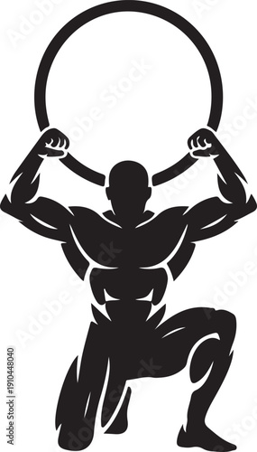 Athlete performing an overhead squat with a large resistance band for strength training. Vector, illustration
