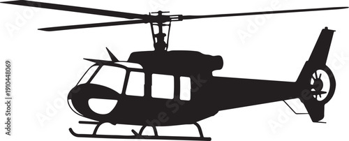 A classic helicopter in mid-flight with visible rotor blades and tail boom. Vector, illustration