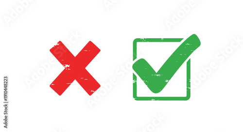 Red x and green checkmark inside a square symbolizing correct and incorrect