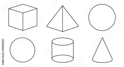Basic geometric shapes cube sphere triangle and cylinder illustrations