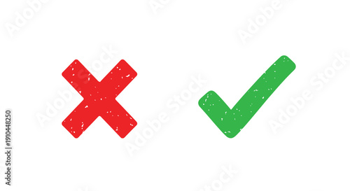 Red x mark and green checkmark illustration on a white background