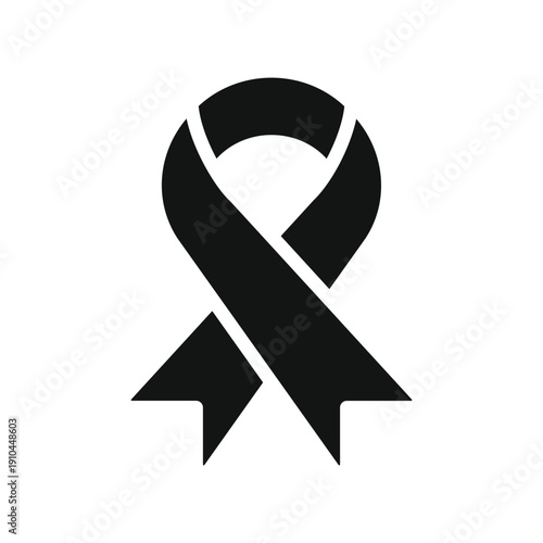 Black awareness ribbon silhouette isolated on transparent background