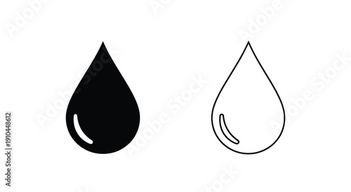 Two water droplet icons one filled one outlined in black and white
