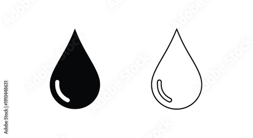 Two water droplets one filled one outlined in black and white