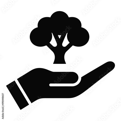 Hand holding tree symbol for eco friendly and nature conservation concept icon