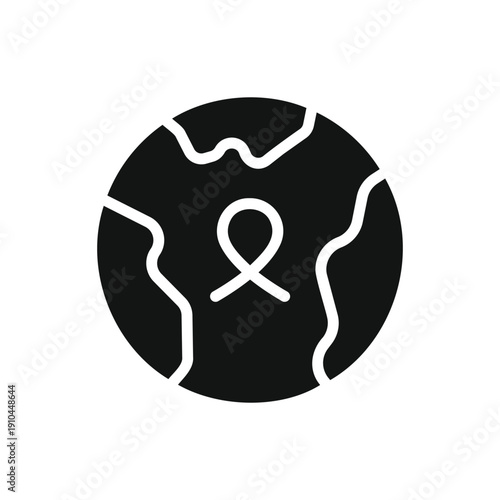 Silhouette of a broken globe with a ribbon on an isolated transparent background