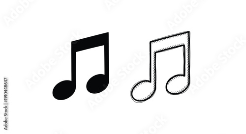 Two musical notes one solid black and one outlined are displayed