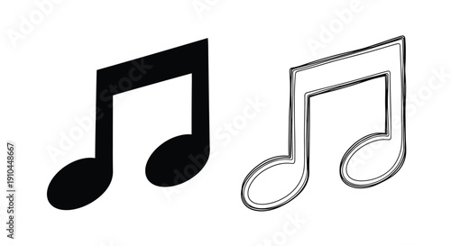 Musical notes in contrasting styles solid black and outlined white