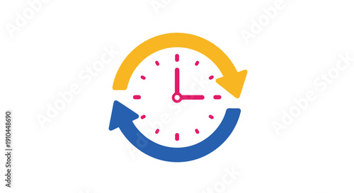 Colorful clock icon with circular arrows indicating continuous time or process