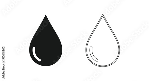 Two water droplet icons one filled one outlined in black and white