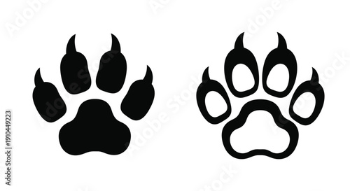 Two contrasting animal paw prints one solid one outlined