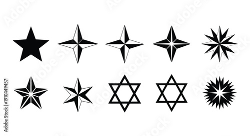 Variety of black star shapes arranged in two horizontal rows