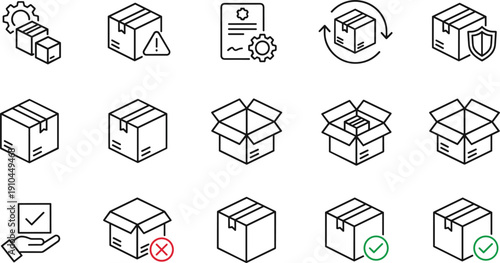 Shipping and Packaging Box Line Icons Set Delivery Logistics Warehouse Parcel Tracking Vector Illustration Collection