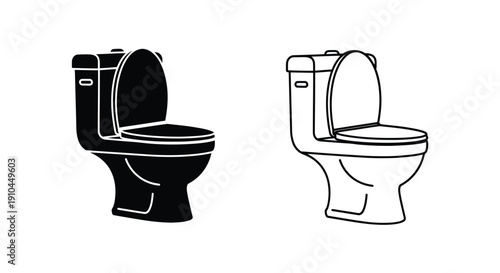 Two toilet illustrations one black one white side by side