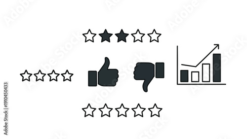 Customer feedback rating and analysis icons.