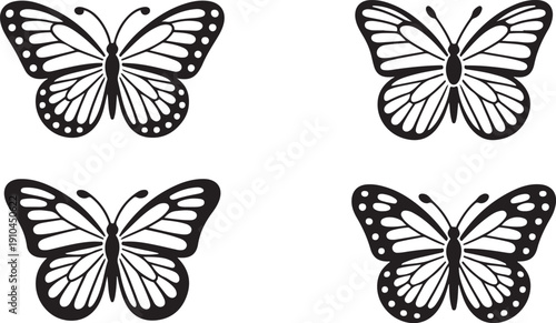 Black and White Monarch Butterfly Silhouette Vector Set
