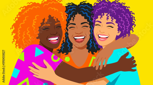 Joyful diverse women embracing friendship and unity