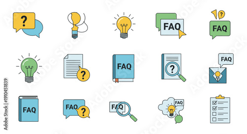 Frequently Asked Questions Icons Set.