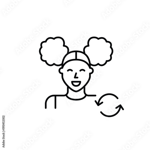 Profile renewal, subscription cycle. Woman user avatar and refresh arrows. Pixel perfect, editable stroke vector icon