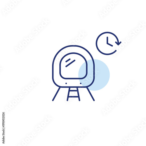 Subway train and clock. Public transportation arrival times, scheduled route planning and tracking. Pixel perfect, editable stroke vector icon