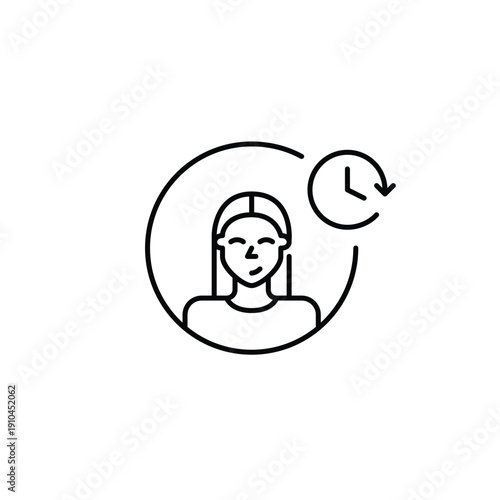 Female user avatar and clock. Daily routine, screen time tracking and work schedules. Pixel perfect, editable stroke vector icon