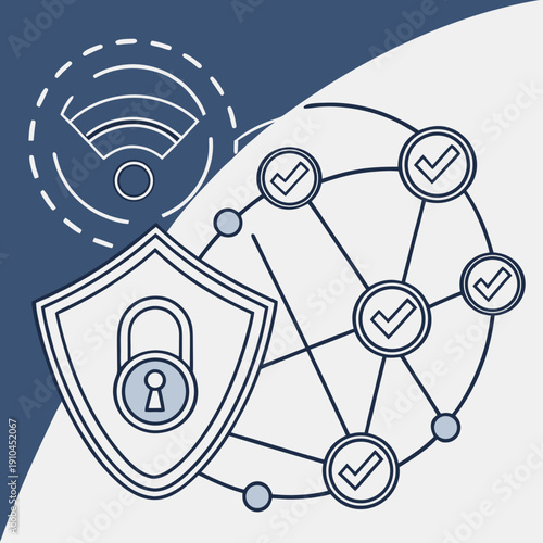 Secure data sharing protocol represented abstractly, highlighting encrypted information exchange and network security for confidential data transmission concept.