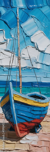 The style is impressionistic, characterized by bold, thick brushstrokes. The paint is applied heavily, giving the image a textured, three-dimensional quality. This impasto technique creates 