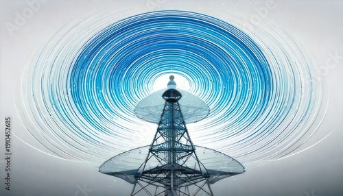 Radio Telescope Transmitting Signals with Concentric Waves, Technology and Communication.