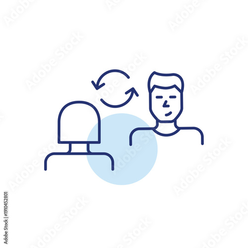 Woman and man in conversation, on date or job interview. Meeting update, relationship refresh, interview renewal. Pixel perfect, editable stroke vector icon
