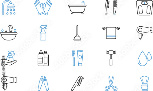 Bathroom Hygiene and Personal Care Line Icons Set Cleaning Beauty Vector Illustration Collection