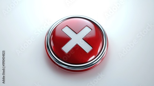 Free Download glossy red round button with white cross and chrome rim on clean white background conveying urgency and cancellation - GFXLoad