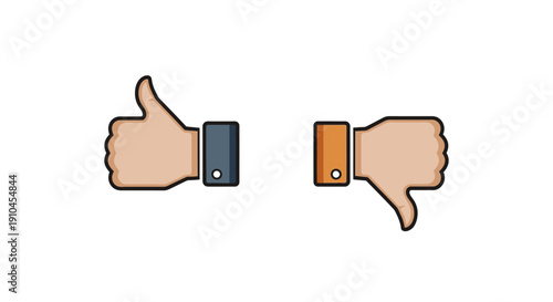 Illustration of a hand with thumb up and a hand with thumb down.