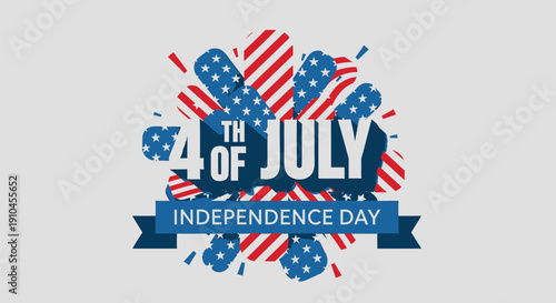 4th of July Independence Day banner or poster with star-spangled design, fireworks and patriotic text, vector illustration for website or social media