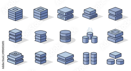 Isometric Database Icons Set Technology Data Storage.