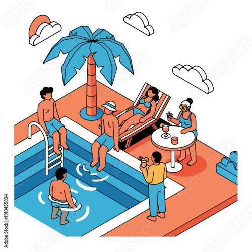 Group of People Relaxing by the Pool.