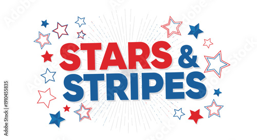Stars and Stripes typographic logo with red, white, and blue stars, vector illustration for banner or poster