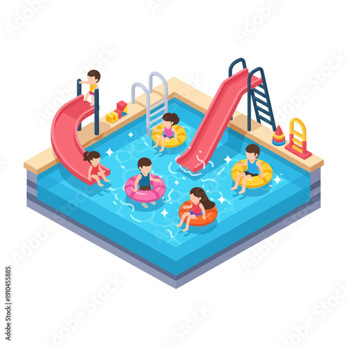 Children Playing in Swimming Pool Scene.